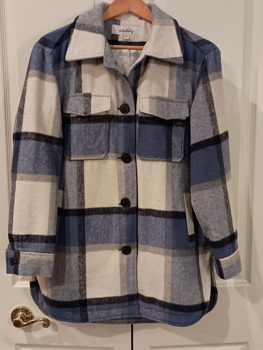 Sebby Blue & Cream Plaid Teddy Jacket - Picture 5 of 5